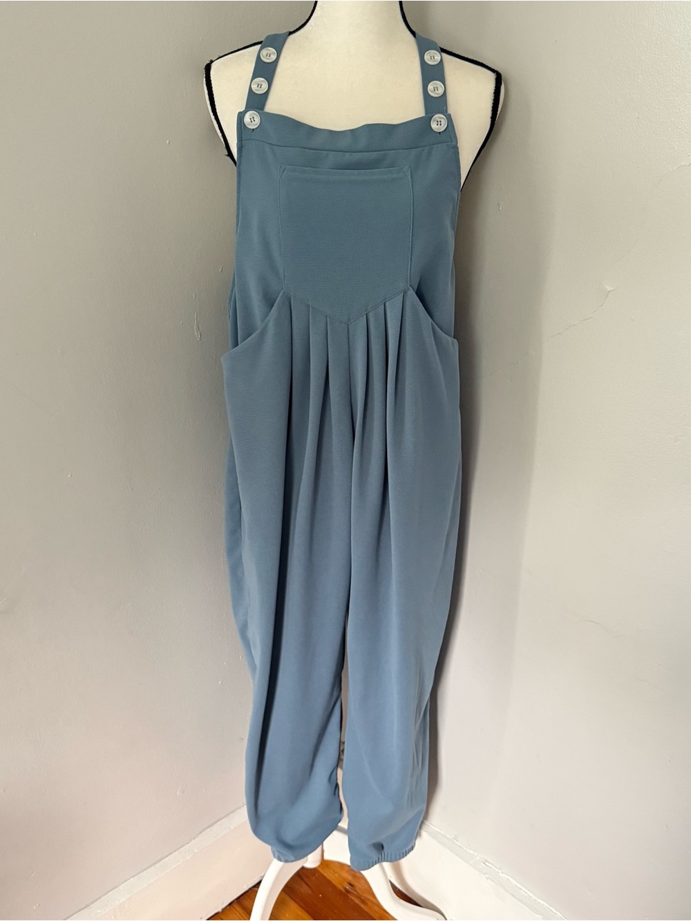 Halara Pockets Waffle Casual Jogger Overalls Mountain Spring Blue Large